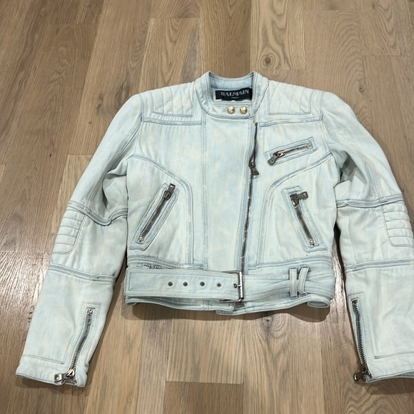 BALMAIN denim biker jacket sz 38 - Picture 5 of 7